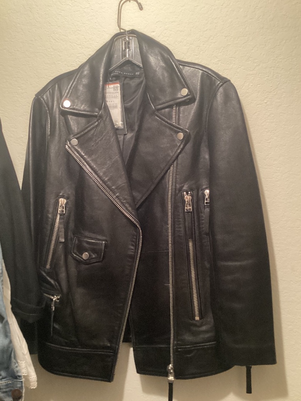 ZARA BLACK LEATHER OVERSIZED MOTO MOTORCYCLE JACKET